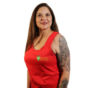 Saints and Sinner Hot Summer Days Tank Top with Forbidden Fruit logo and plain back in Red