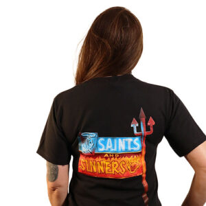 Saints & Sinners Neon Sign Tee- Handprinted Unisex Cotton Classic