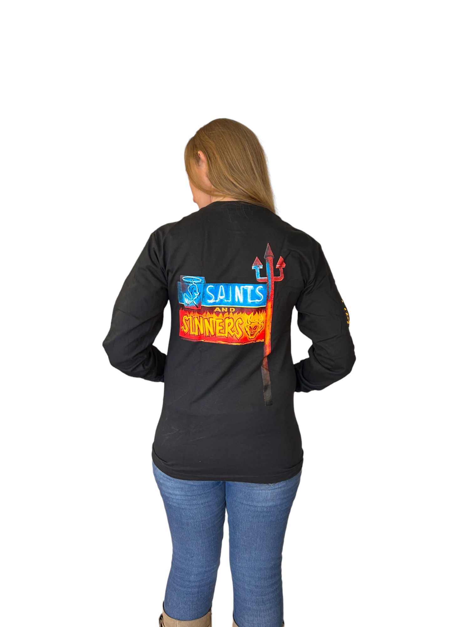 Classic Long Sleeve Unisex Saints & Sinners Shirt w/Neon Sign 