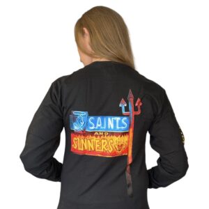 Classic Long Sleeve Unisex Saints & Sinners Shirt w/Neon Sign Handprinted Red, Black, White