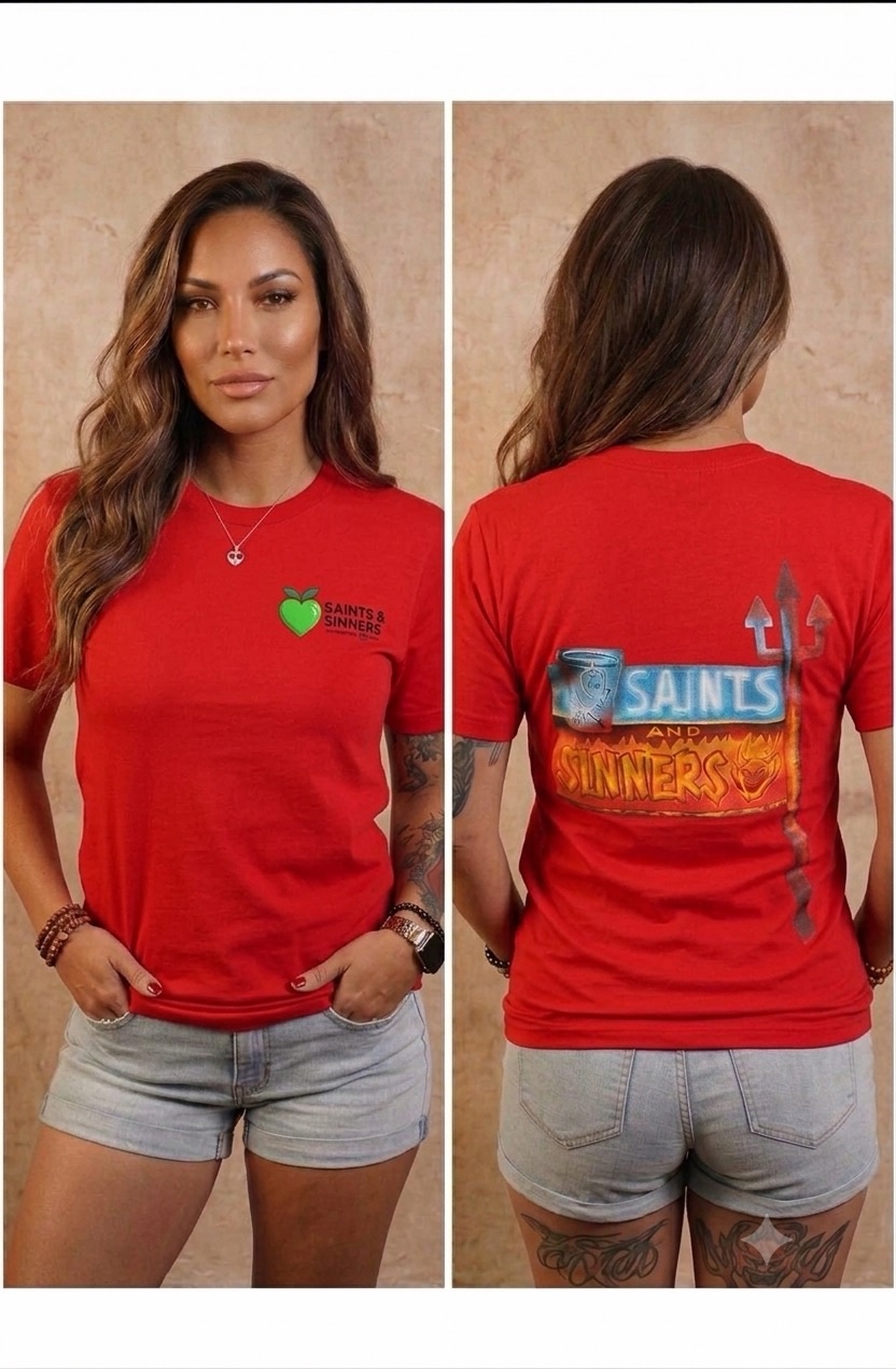 Saints & Sinners Neon Sign Short Sleeve T-Shirt - Image 2