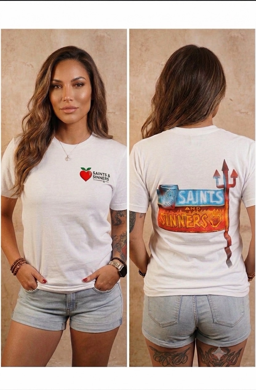 Saints & Sinners Neon Sign Short Sleeve T-Shirt - Image 3