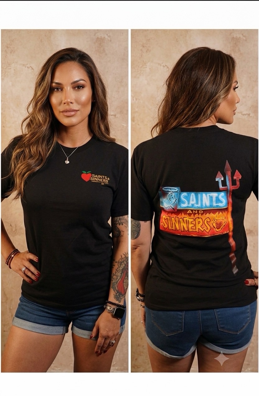 Saints & Sinners Neon Sign Short Sleeve T-Shirt - Image 4